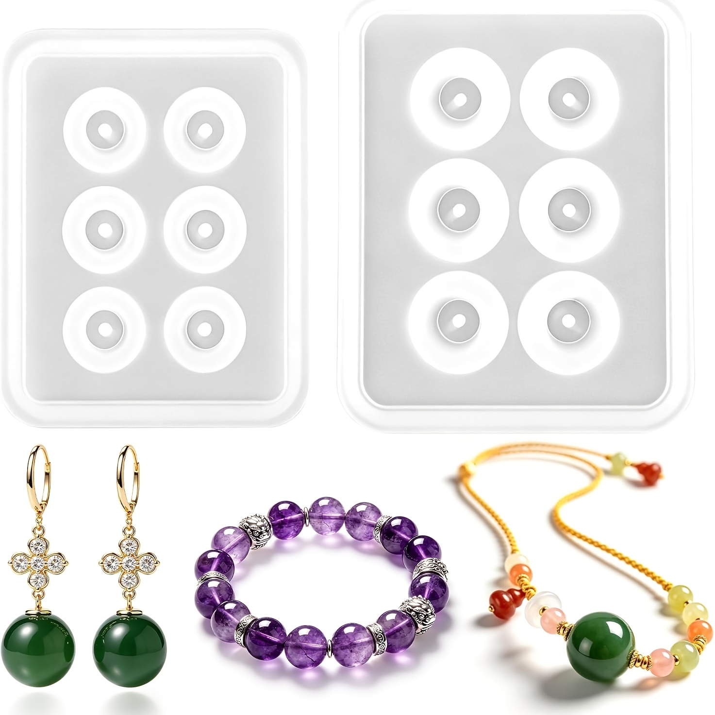 Resin Mold Jewelry - Two perforated spherical silicone bead molds,