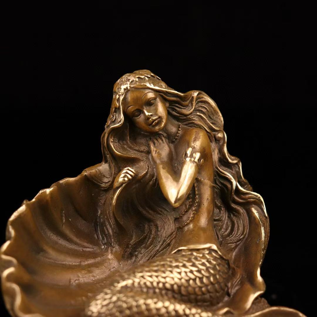 Jewelry Making Desk - Antique Brass Mermaid Statue Shell Tray
