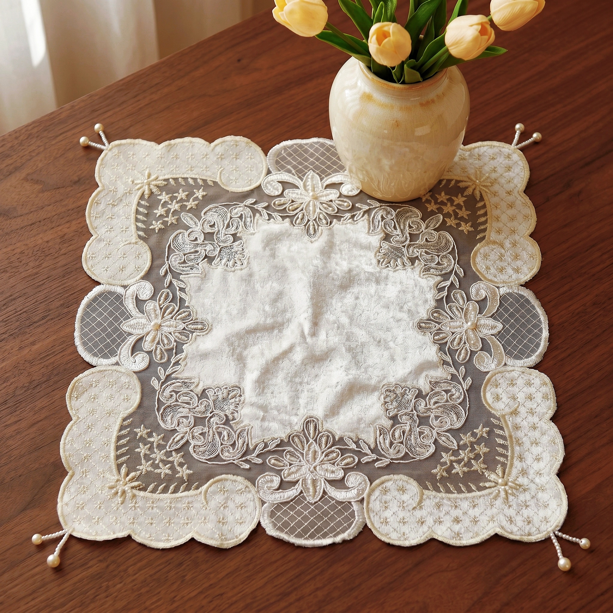 Bead Mat Velvet - 4pcs Square White Placemats Luxury Velvet