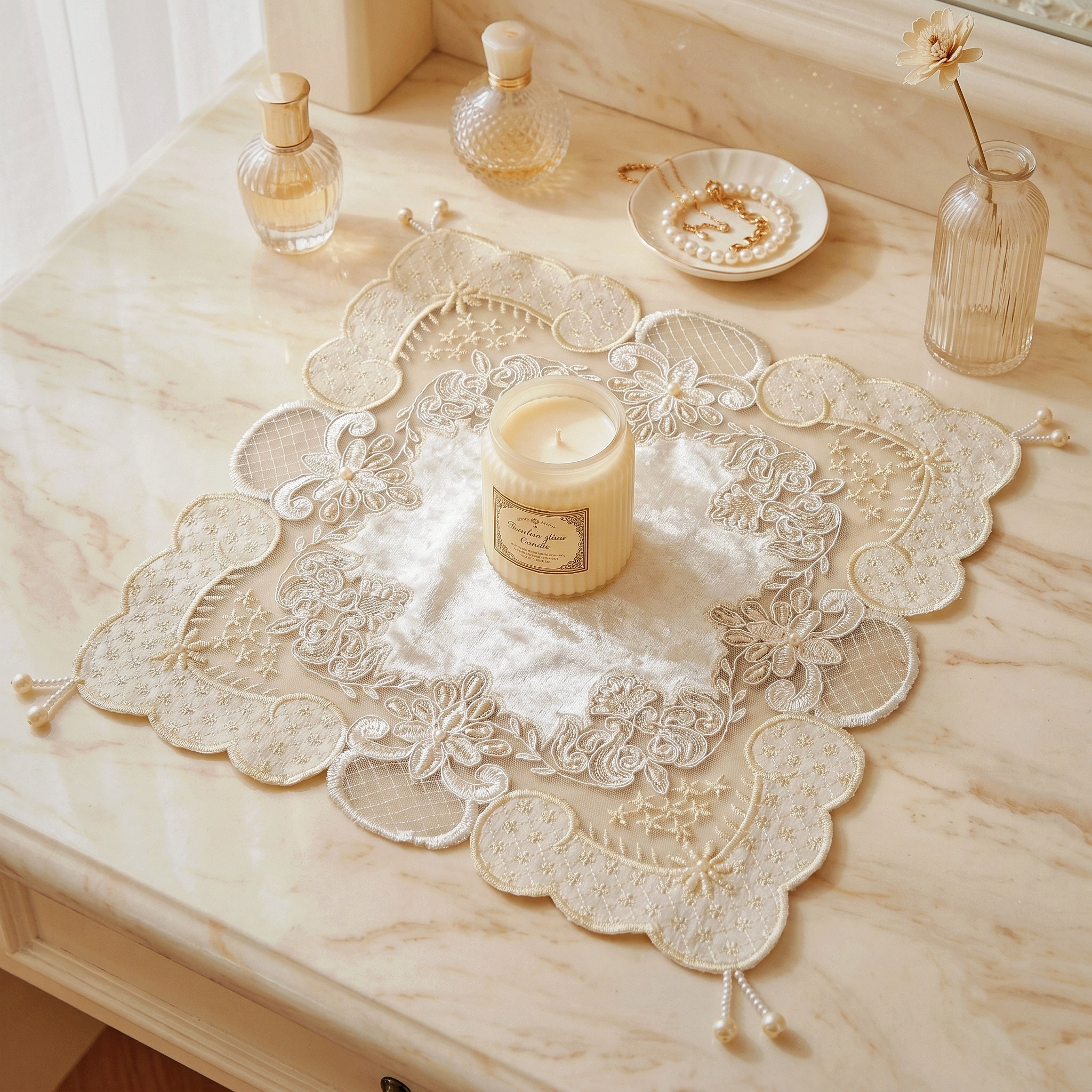 4pcs Square White Placemats Lu – Bead Mat Velvet recenzja i cena